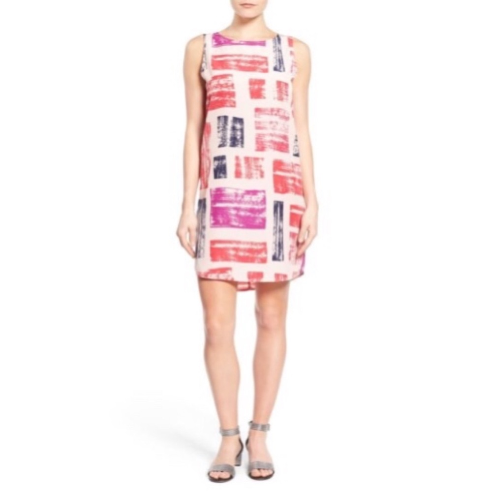 Halogen Sleeveless Shift Dress - Pink Red Blocks - Small